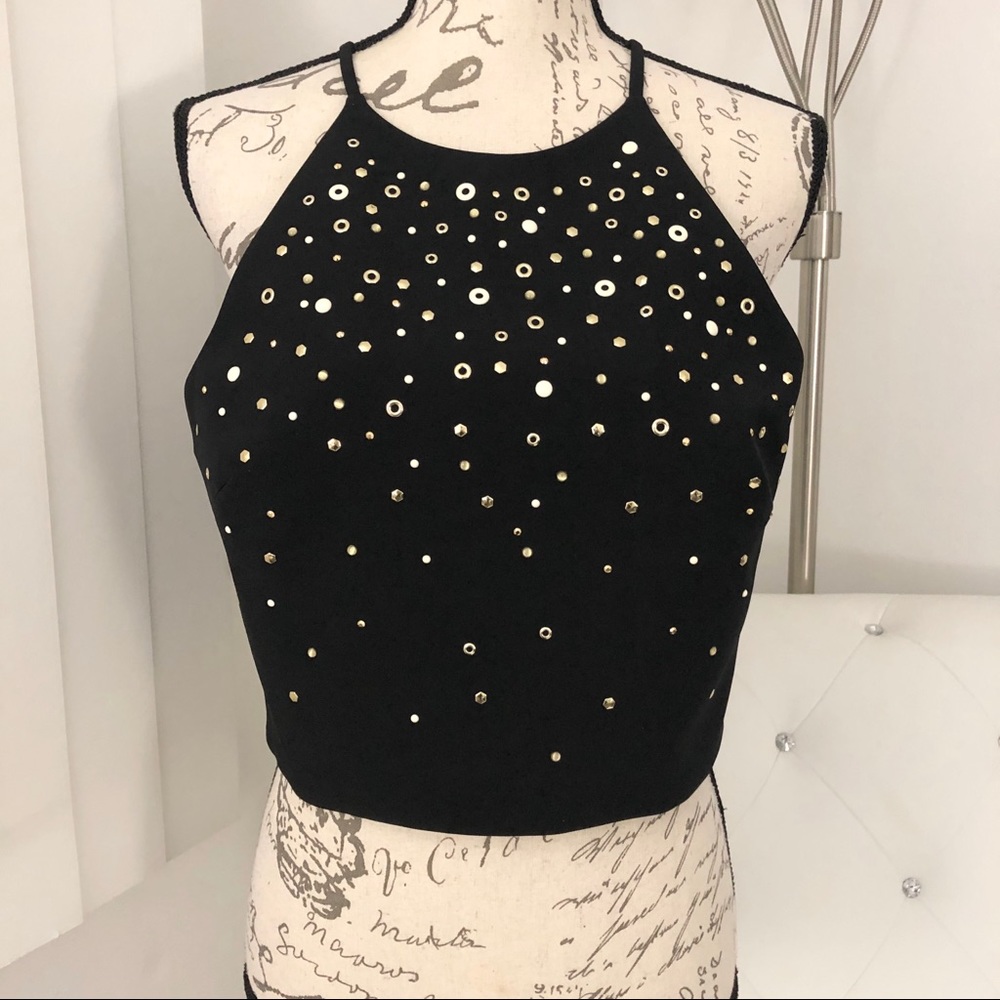 NWT Belle Badgley Mischka Dressy Studded Crop Top